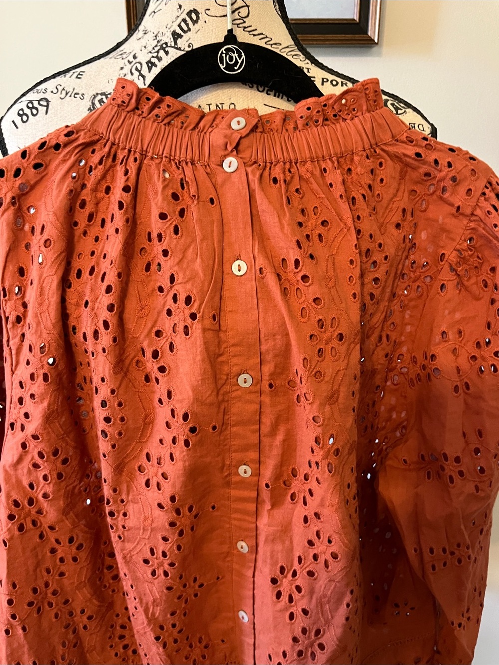 Women’s Eyelet Peasant Blouse in Rust - Picture 6 of 6